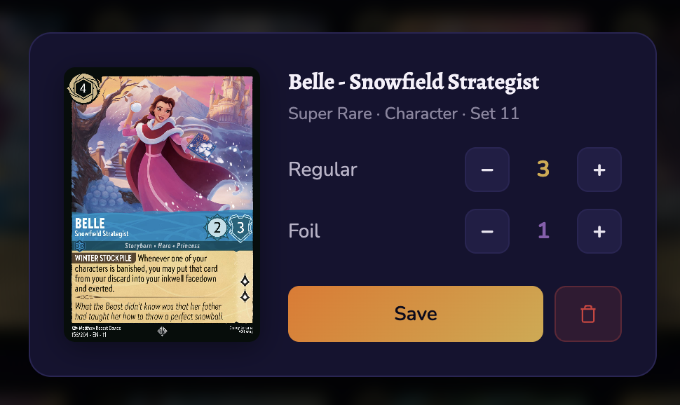 Card management modal