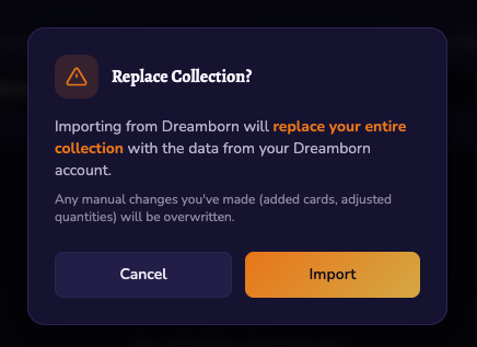 Import confirmation dialog